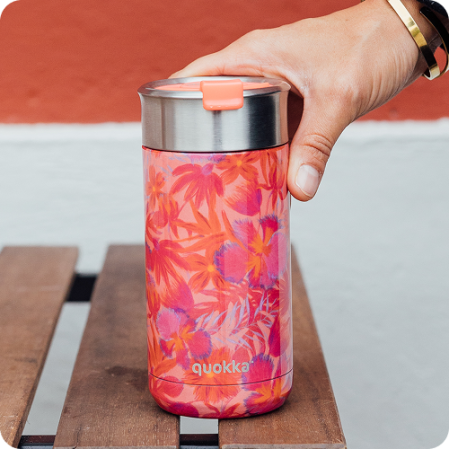 QUOKKA VASO CAFE TERMICO ACERO INOXIDABLE BOOST CORAL GARDEN 400 ML