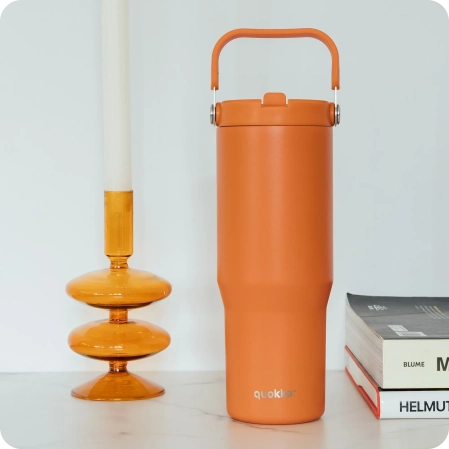 QUOKKA VASO COOL TERMO ACERO INOXIDABLE CON ASA CORE PAPAYA ORANGE 860 ML