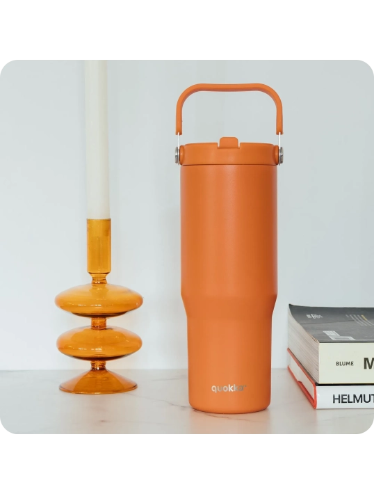 QUOKKA VASO COOL TERMO ACERO INOXIDABLE CON ASA CORE PAPAYA ORANGE 860 ML