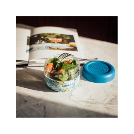 QUOKKA RECIPIENTE COMIDA MS CON FUNDA DE SILICONA BUBBLE BLUE PEONIES 500 ML